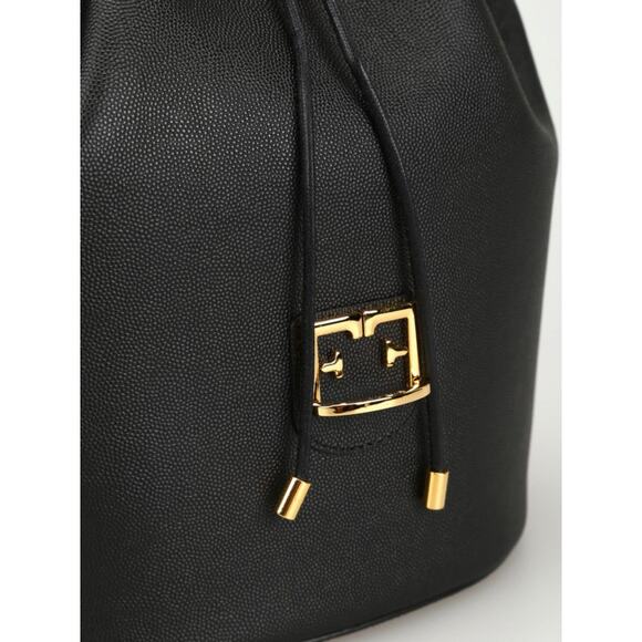 Furla Corona Gray Leather Gold-tone Metal Drawstring Bucket Handbag - Picture 4 of 11